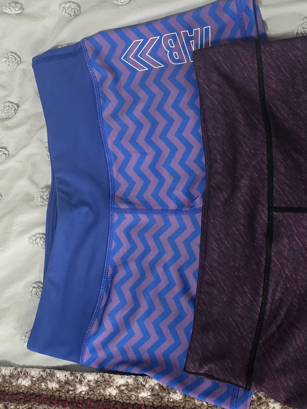Blue and Purple Chevron Active Shorts with Inner Waistband Graphics